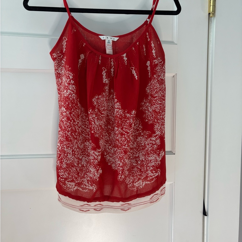 CAbi Red and White Camisole Top